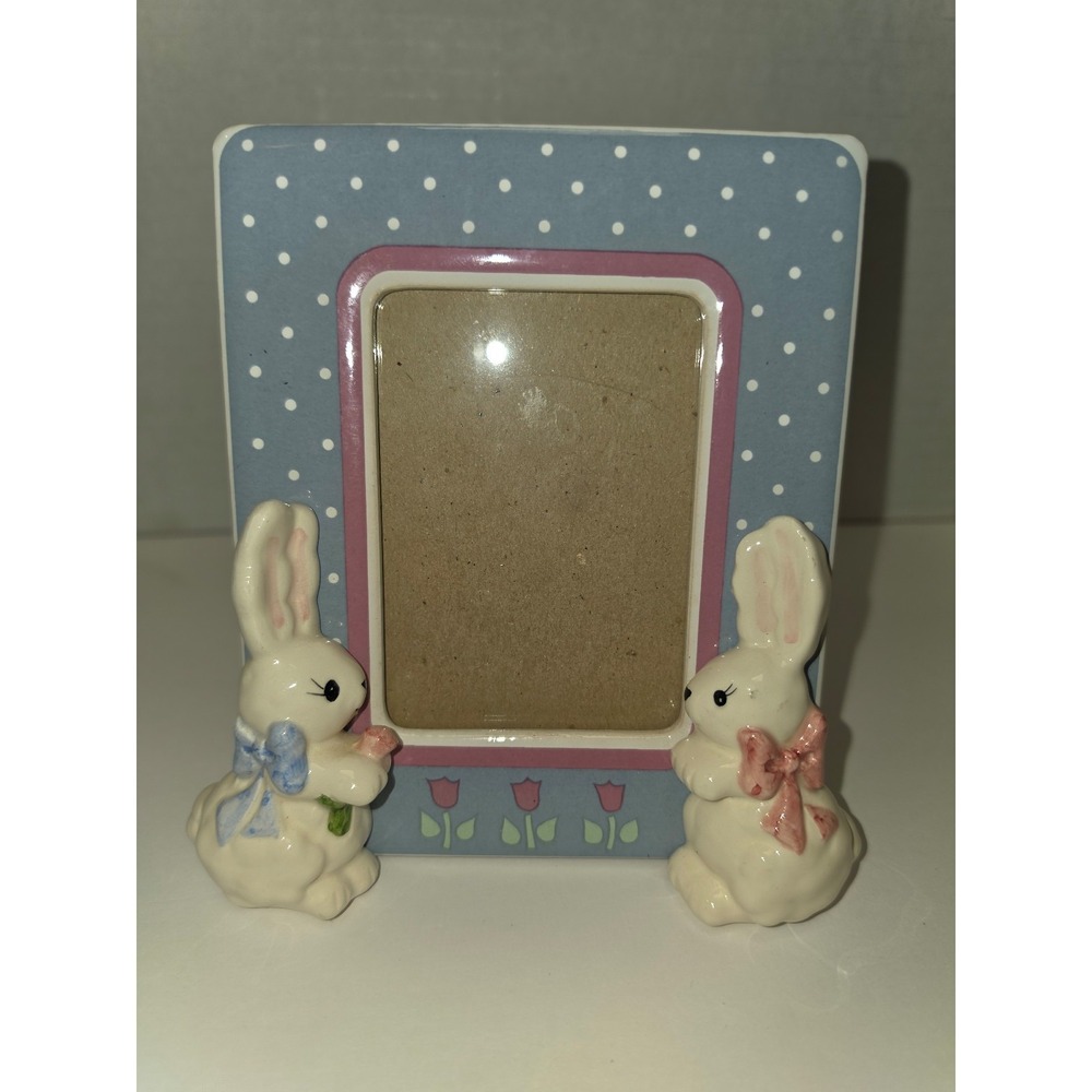 1980s Terragrafics vintage ceramic picture frame 3D bunnies rabbits